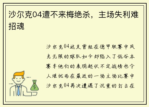 沙尔克04遭不来梅绝杀，主场失利难招魂